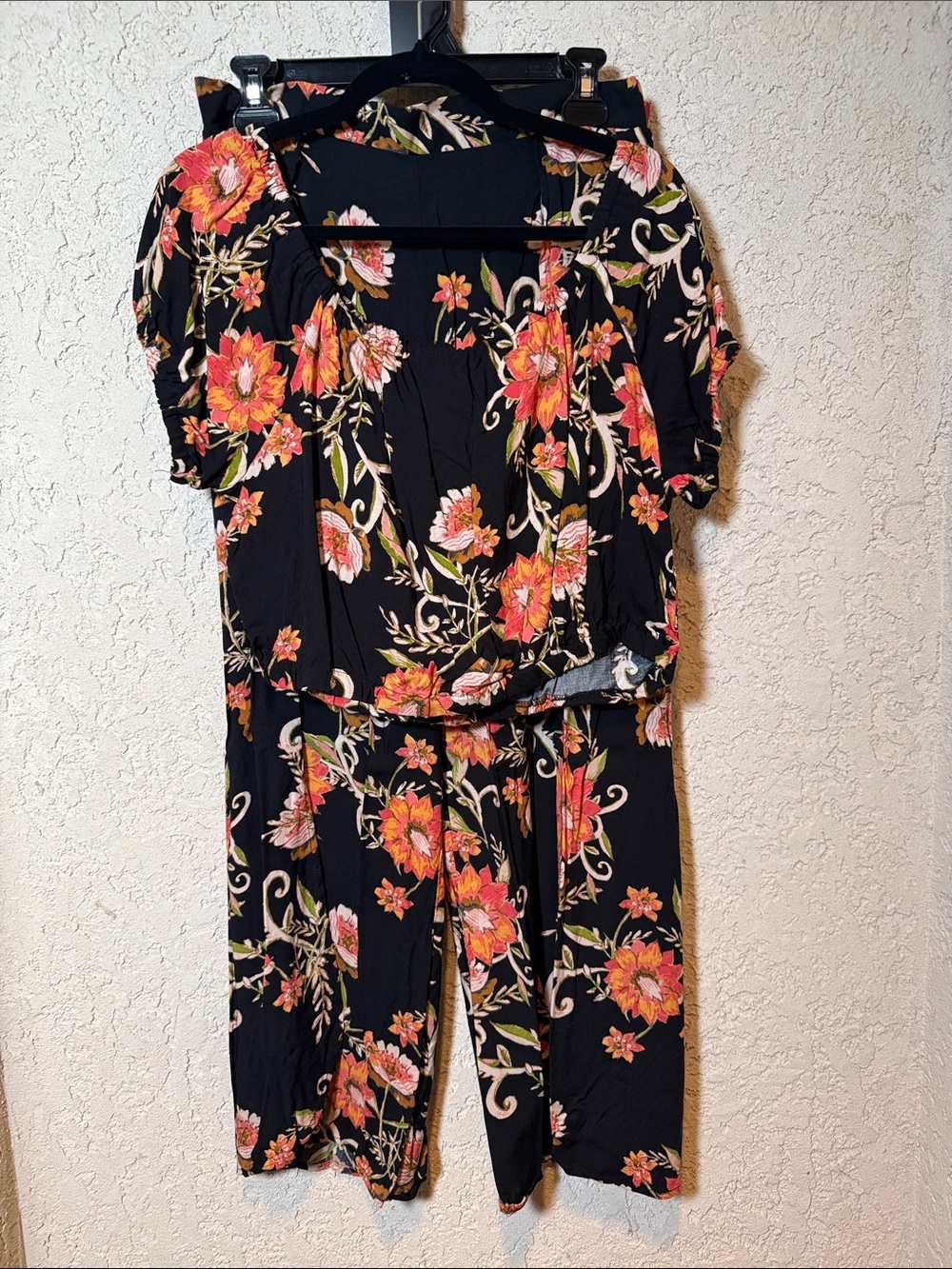 Floral Two-Piece Crop Top Wide-Leg Pants Set L/M